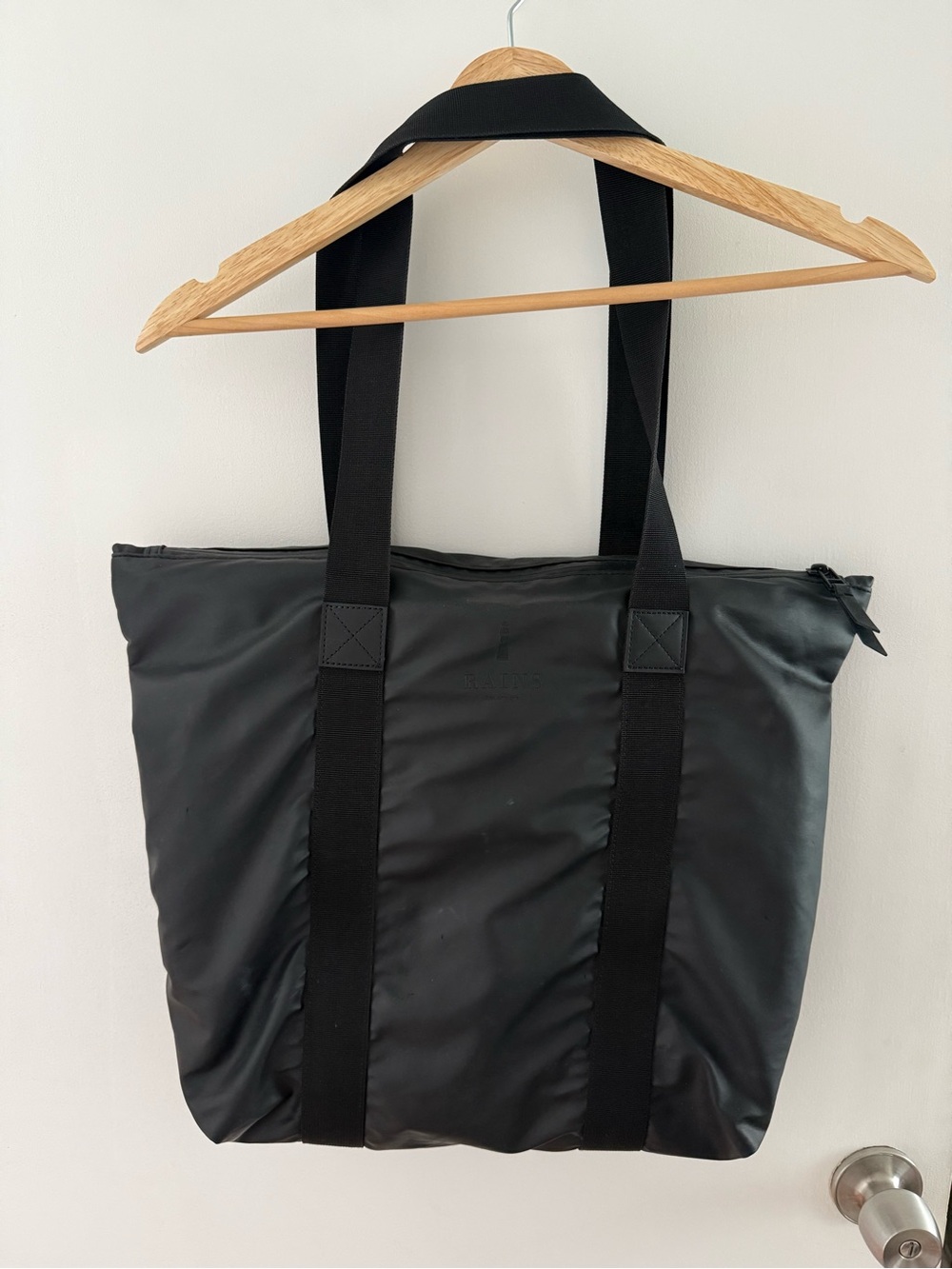 Rains Black Nylon Everyday Tote Bag
